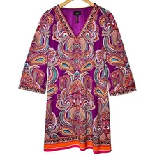 Laundry by S.Segal Paisley Print Shift Dress Med Long Sleeve Retro 70s Boho