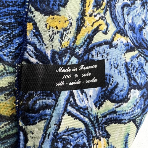 Scarf Anne Crespelle Paris silk to decor iris - 15” x 53” Floral Green Blue - Picture 6 of 10