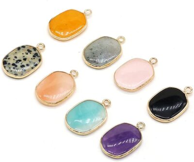 8Pcs Charms Natural Rectangle Crystal Stone Pendants for Jewelry Making Necklace