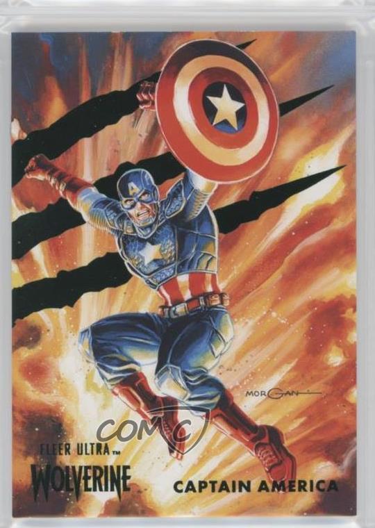 2023 Fleer Ultra Wolverine Green Foil Captain America #28 0cq4