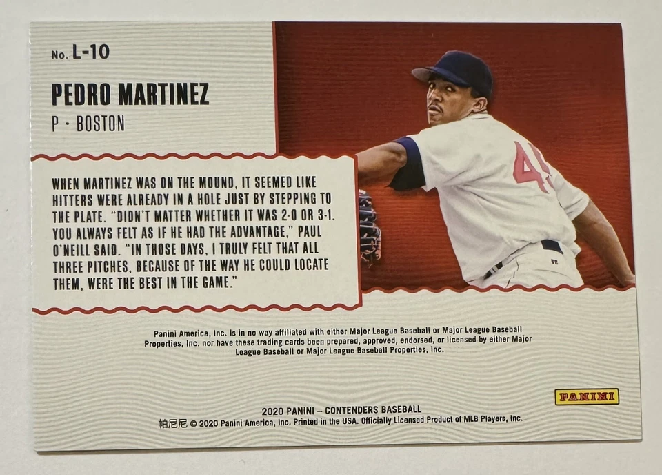 Pedro Martinez 2020 Panini Contenders Legacy Gold /99 #L-10 - Boston Red Sox - Image 2 of 2