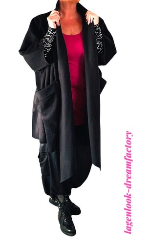 Lagenlook megaweiter Zipfel-Mantel-Cardigan FLEECE SCHWARZ 46 48 50 52 54 56 58 - Bild 6 von 10