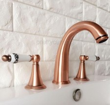 Antique Red Copper Double Handle Widespread Roman Bathroom Basin Faucet Prg037