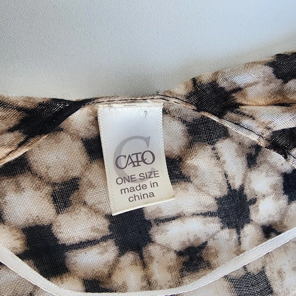 Cato Womens Kimono Tan Beige Abstract Print Sheer Open Front One Size OS Gauze — 第 2/4 张图片