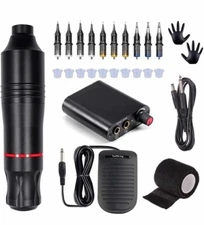 Tattoo Kit Complete Set Wireless Rotary Tattoo Machine Pen Kit DC Tattoo Set New