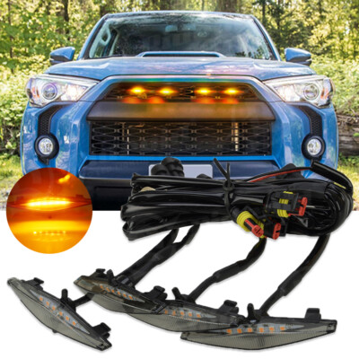 4PCS Amber LEDs Raptor Lights For Toyota Four Runner TRD Pro Grille 2014-2021