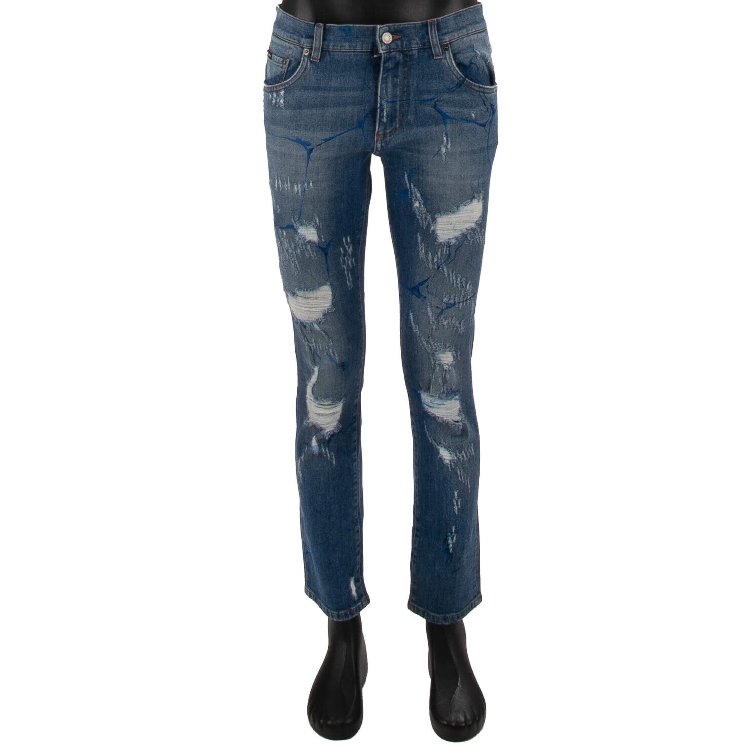 DOLCE & GABBANA Gio Ponti DG Logo 5-Pockets Distressed Jeans Pants SKINNY Blue