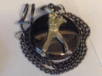 Baseball Player GT13 Pewter on a Black Pocket Watch Quartz fob