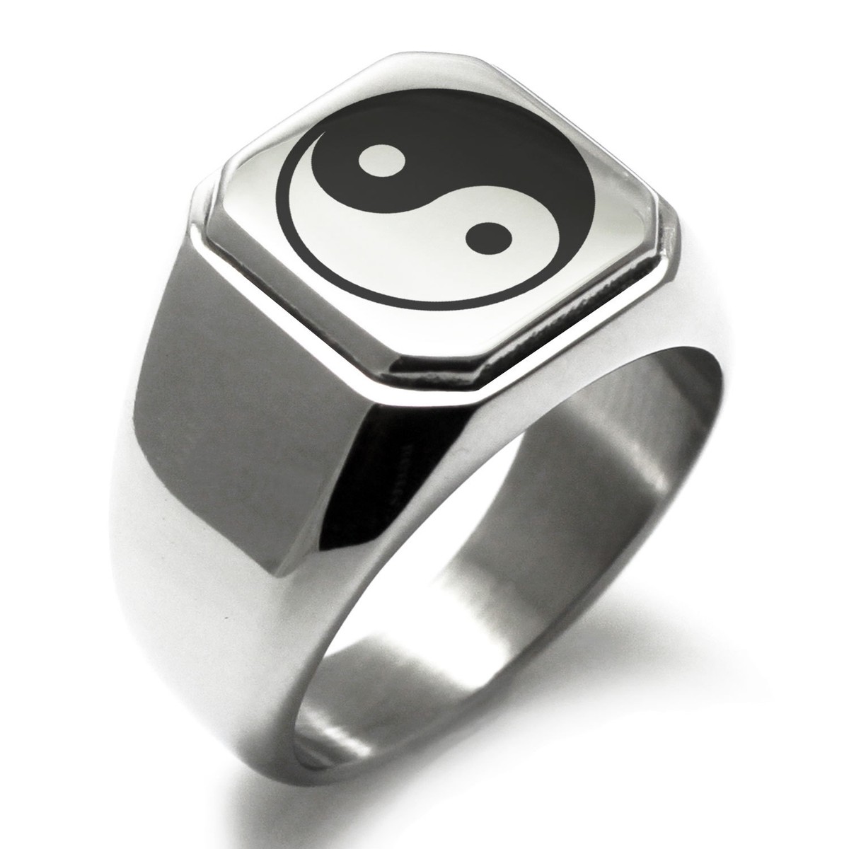 Stainless Steel Yin Yang Symbol Square Mens Square Biker Style