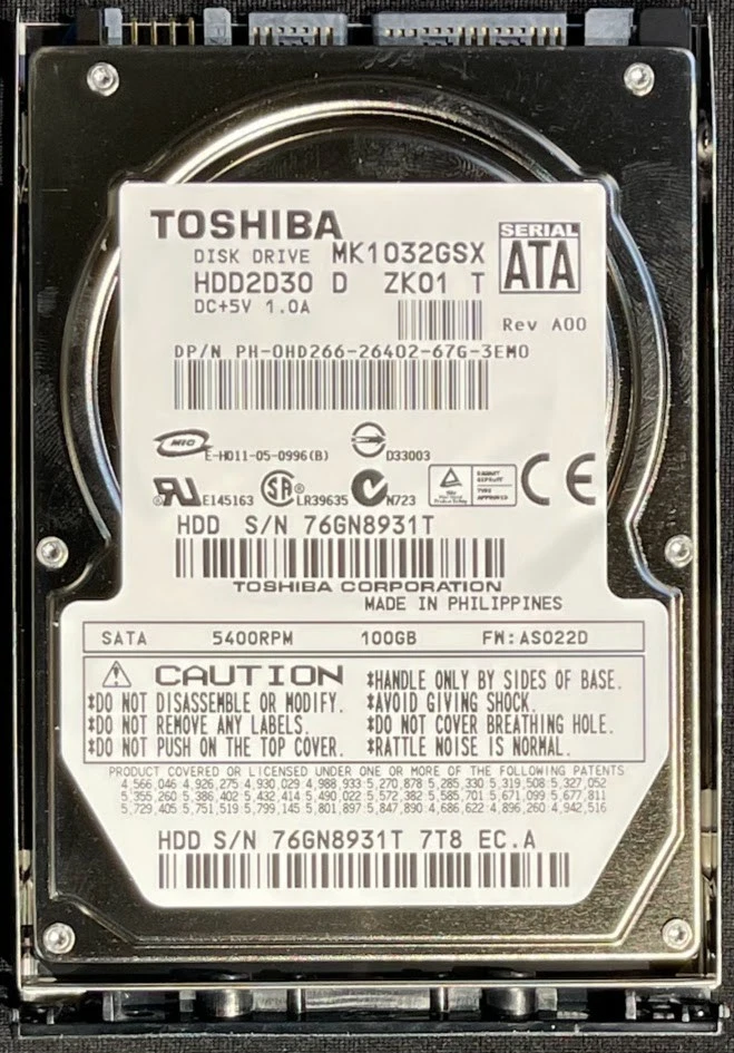 非常に良い)Toshiba mk1032gsx 100?GB SATA 9.5?MMノートブック