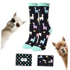 Fun Animal Gifts for Women  Girls - Crazy Llama Goat Horse Socks, Llama Blue