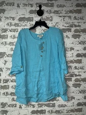 NWT! Coldwater Creek Button Detail Open Style Blouse Top - Blue Size PM