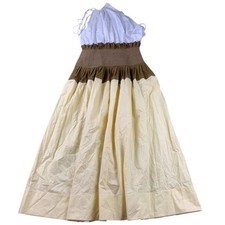 Tory Burch Maxi Dress Color Block One Shoulder White Brown Yellow Size 6