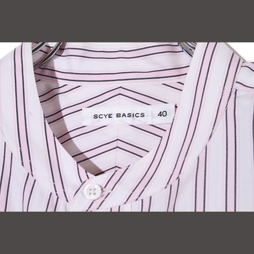 Rhino Basics SCYE Cybasic Size: 40 Striped Cotton Oxford Grandad Collar Used 6cb - Picture 6 of 6