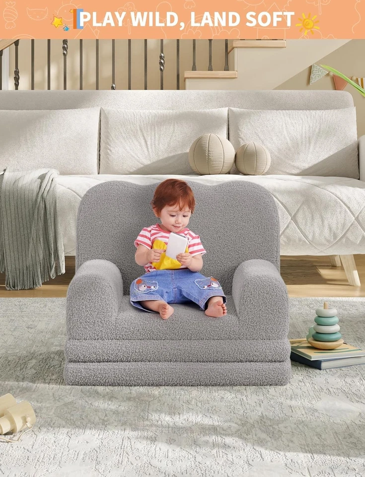 Cómodo sillón tapizado para niños 2 en 1 convertible sofá cama plegable Foto 3 de 4