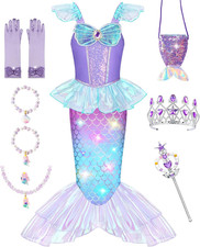 Mermaid Costume for Girls - Light Up Halloween Costume for Kids Toddler 3-10,...