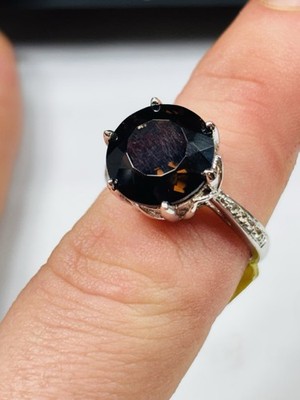 TJC Ring Silber, Rauchquarz und Diamanten UK Größe O neu mit Etikett