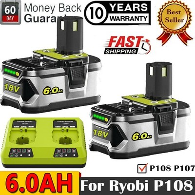 P108 For Ryobi 18V 6.0Ah ONE Plus Battery/Charger LITHIUM-ION High Capacity P102