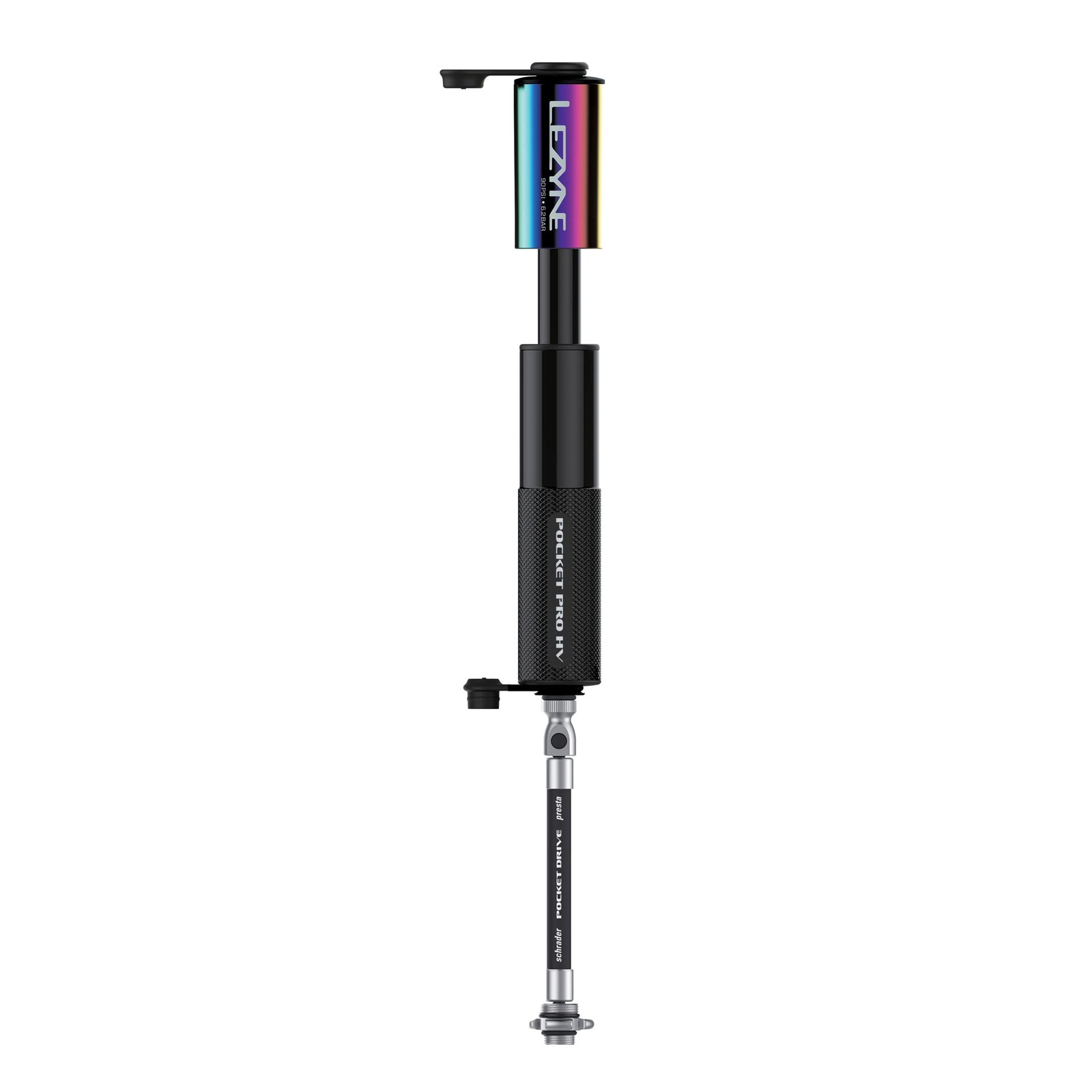 Pocket Drive HV Hand Pump, 90 PSI, CNC Aluminum, Presta & Sc