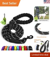 6FT Nylon Rope Dog Leash - Comfortable Padded Handle & Reflective Safety Feature