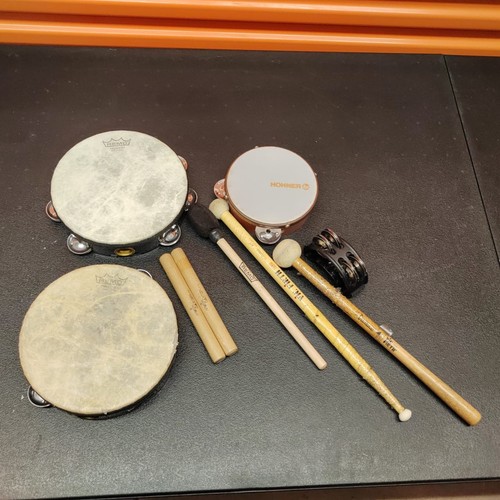 Percussion Instrument Lot Remo Tambourines Hohner Tambourine Rhythm Sticks Shake