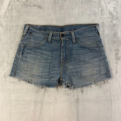 Levis 504 Denim Cut Off Shorts W33 blau High Waist ausgefranster Saum Damen