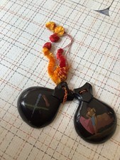 Vintage Hand Painted Wooden Castanets from Spain Bullfighter, Tasseled