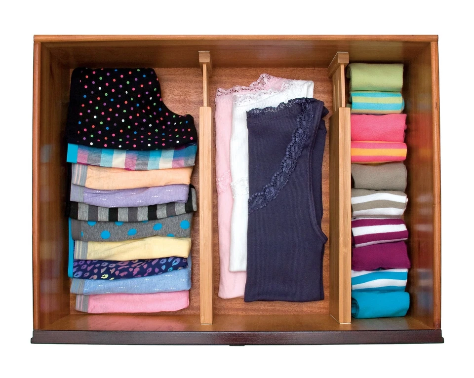 Juego de 2 divisores de cajones ajustables de bambú 1738 a 1234 organizadores para el hogar Foto 3 de 4