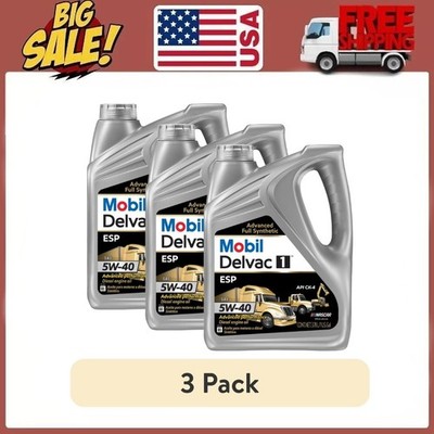 (3 pack) Mobil Delvac 1 ESP Heavy Duty Full Synthetic Diesel Engine Oil 5W-40,1G