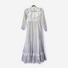 Vintage 70's Gunne Sax Flowy Floral Lace Prairie Romantic Maxi Dress, XS 12