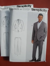 Simplicity R10929 /9241  Men's Suit Sport Coat Jacket & Pants  Sz 34-42 or 44-52