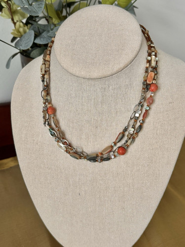 Silpada Sterling Silver "Fiesta Fun" 3 Strand Coral & Shell Bead Necklace - 16"