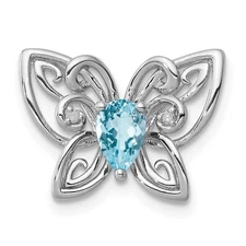 Sterling Silver Rhodium-plated Swiss Blue Topaz Diamond Chain Slide Pendant