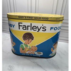 Rare Vintage Farley’s Baby Food Metal Tin Multilingual Advertising 60’s-70’s 