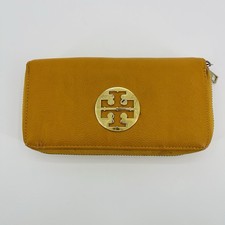 Tory Burch Leather Long Wallet Womens Double Zip Around Credit Cards Gold Logo