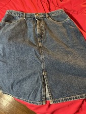 Vintage Eddie Bauer Women's Blue Denim Knee Length Straight Pencil Skirt Size 12