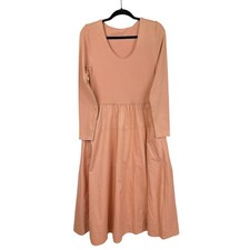 NWT Everlane Peach Knit Bodice Woven Bottom Long Sleeve Dress Large