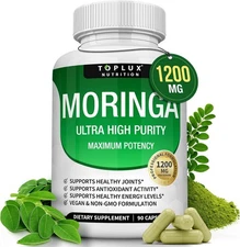 Moringa Capsules 1200mg – Pure Moringa Powder Oleifera Leaf Superfood Skin Healt