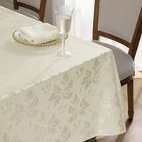 Wetterfeste Tischdecke 140X240 Cm Abwaschbar Blumen Jacquard Creme