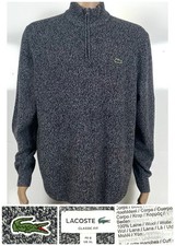 Lacoste Mens 1/4 Zip Size 6 XL Extra Large Wool Logo Blue Knit Sweater