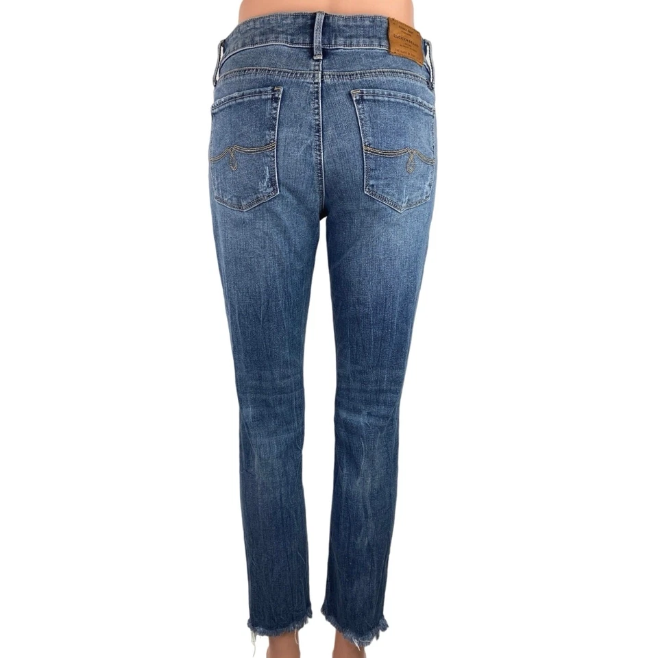 Джинсы узкие Lucky Brand синие средней вареной ткани искусственно состаренные со средней посадкой размер 8/29 - Изображение 3 из 4