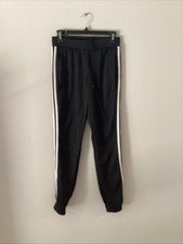 Adidas Track Pants Kids Small Black Three Stripe Primegreen Athletic Joggers