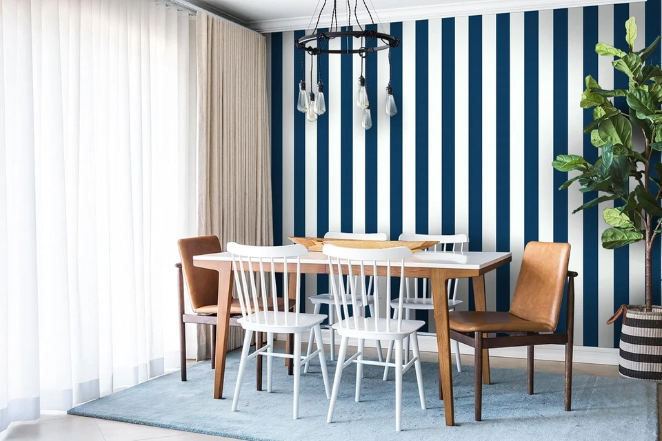 394"x17.7" Striped Peel and Stick Wallpaper Blue and White Self-Adhesive Wallpa - Image 2 of 4