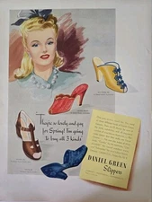 1942 Women's Daniel Green slippers shoes 4 styles  Vintage Fashion Art ad 