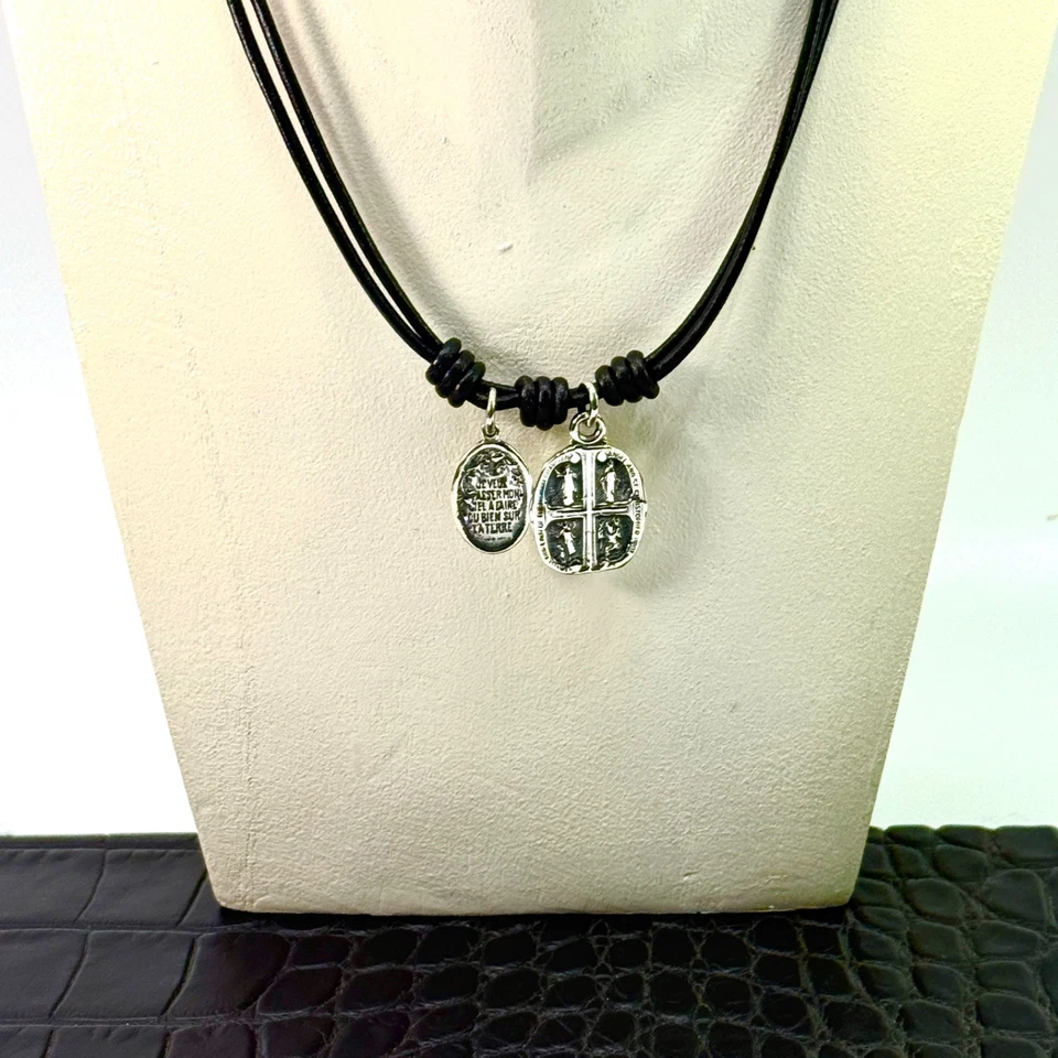 Lederkette & 925er Anhänger #MySaints  d'Oz HOMME Herrenkette 2 Anhänger HEILIGE - Bild 2 von 4
