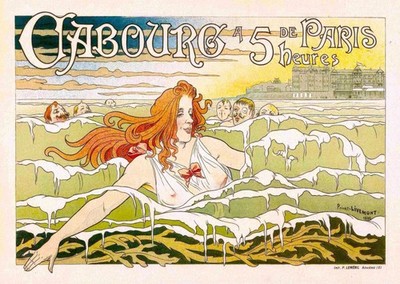 Vintage Cabourg Wandkunst Jugendstil Strandszene Art Nouveau Beach Sce