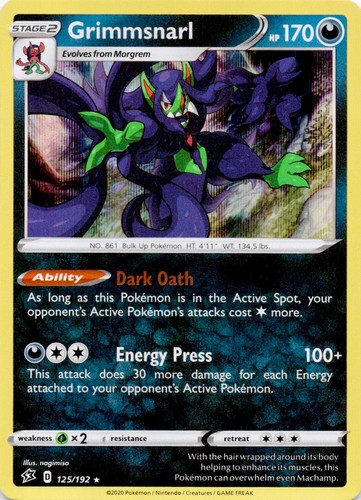 Grimmsnarl 125/192 Holo Rare Rebel Clash Pokemon Lightly Played