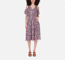 MICHAEL Michael Kors Women's Floral Print Cold Shoulder Dress XL, Cerise Multi