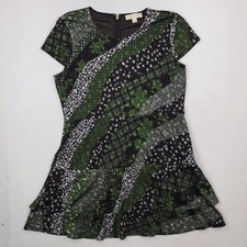 Michael Kors Dress Womens XXL Green Plaid Floral Patchwork Peplum Ruffle Hem