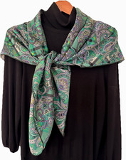 41"x41"Green Paisley Print Pure Mulberry Satin Silk 12momme Scarf 105x105cm 5-32